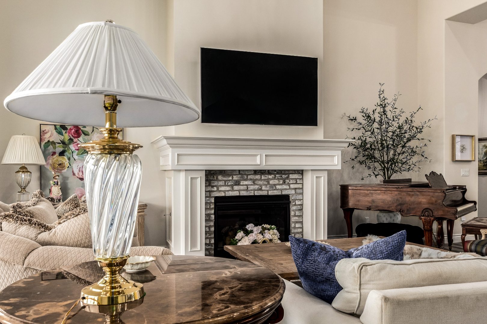 Living room fireplace detail interior real estate photo